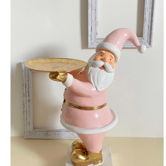 Christmas Holiday Pink Gold Santa Holding Serving Tray Display Stand NEW - Picture 8 of 16
